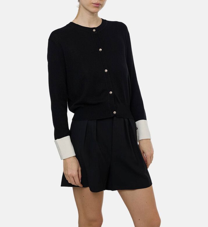 Edward Achour Paris Contrasting Cuffs Gold-toned Buttons Cardigan, Model View Edward Achour Paris Contrasting Cuffs Gold-toned Buttons Cardigan, Model View