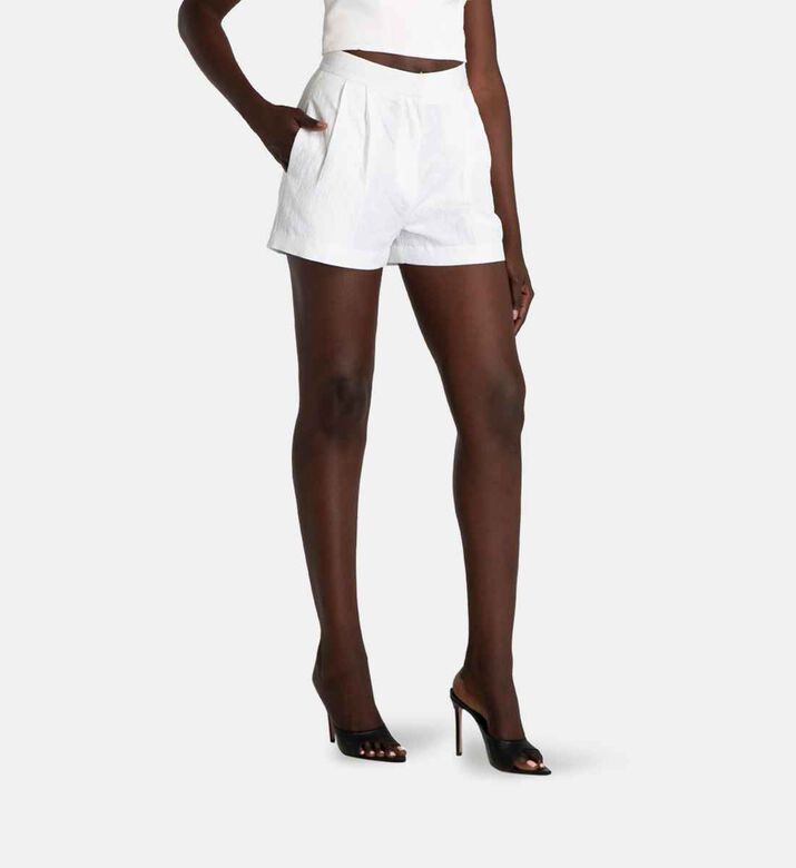 Floral-embossed Pleated Shorts