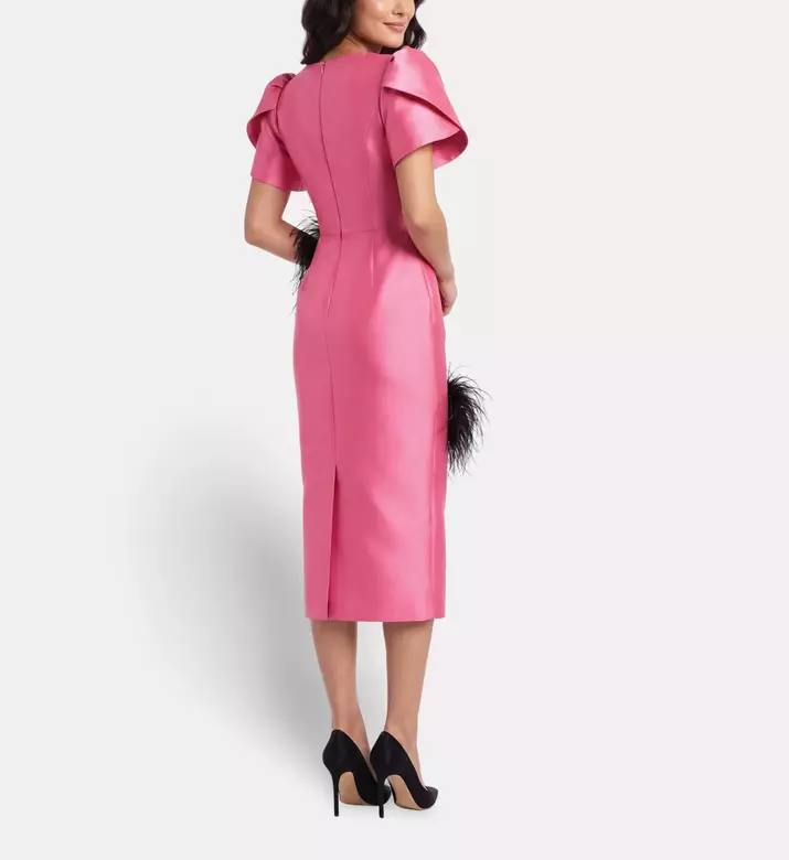 Savanna Amahle Feather Embellished Dress, Pink, L, Model View