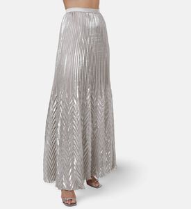 Blue For Burgundy Metallic Chevron-style Column-cut Maxi Skirt, Model View