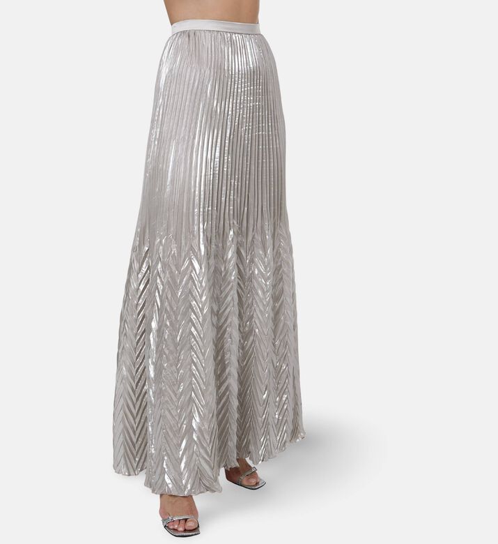 Blue For Burgundy Metallic Chevron-style Column-cut Maxi Skirt, Model View