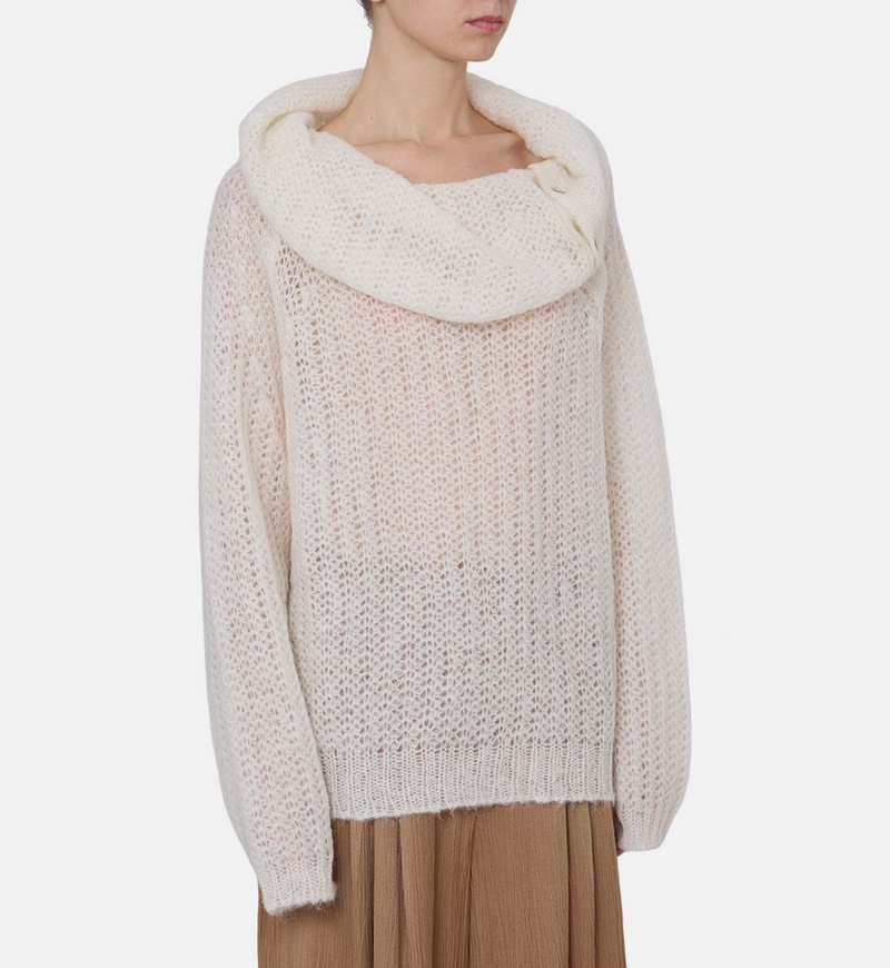 Open-knit Cowl Neck Sweater