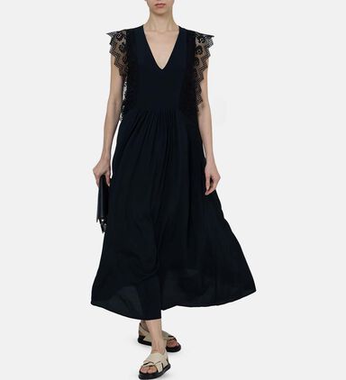 Silk Crêpe De Chine Macramé Lace Ruffle Dress