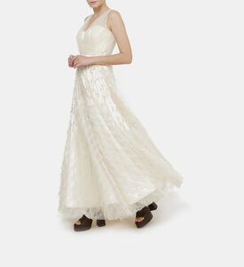 فستان ماكسي واسع بياقة V بأحجار الراين