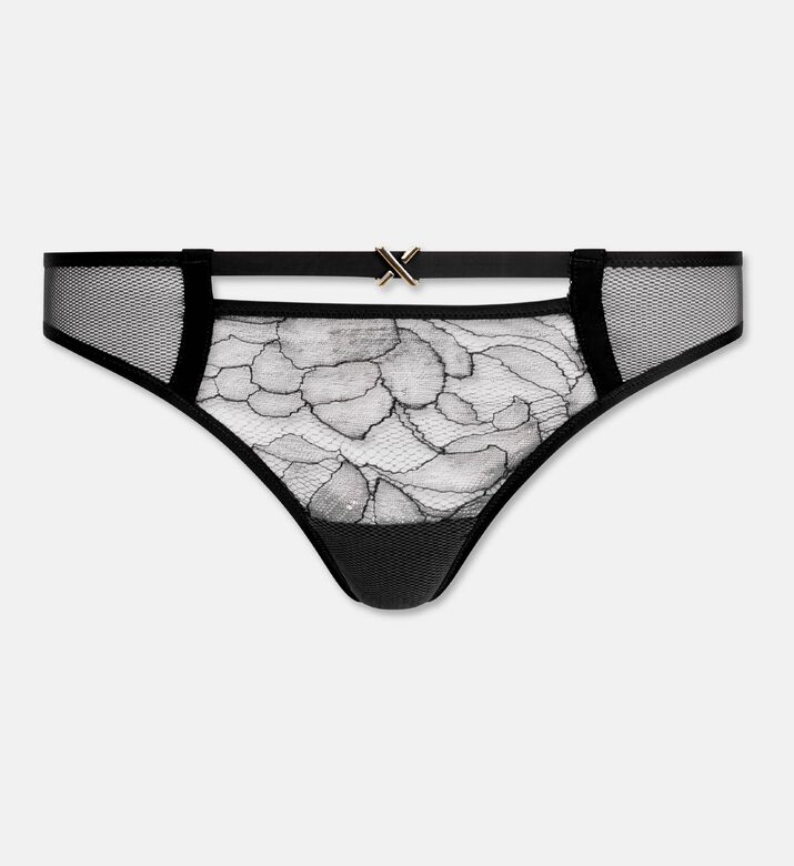 Chantelle Sheer Floral Lace Tanga Thong, Black, L, Packshot View