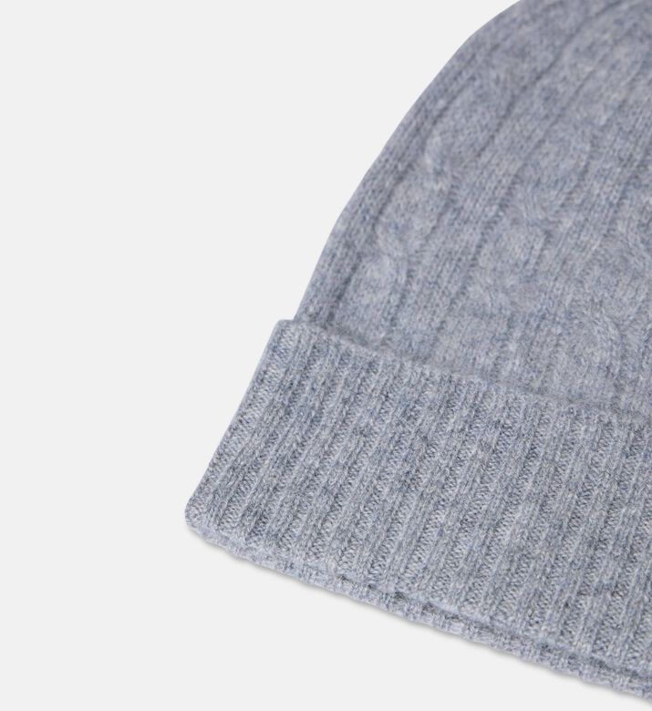 Galeries Lafayette Cable-knit Turn-up Beanie Hat, Light-grey, Fs, Packshot View