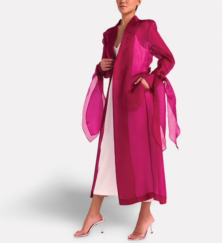 Savanna Silk Organza Summer Coat, Fuchsia, S-m, Model View