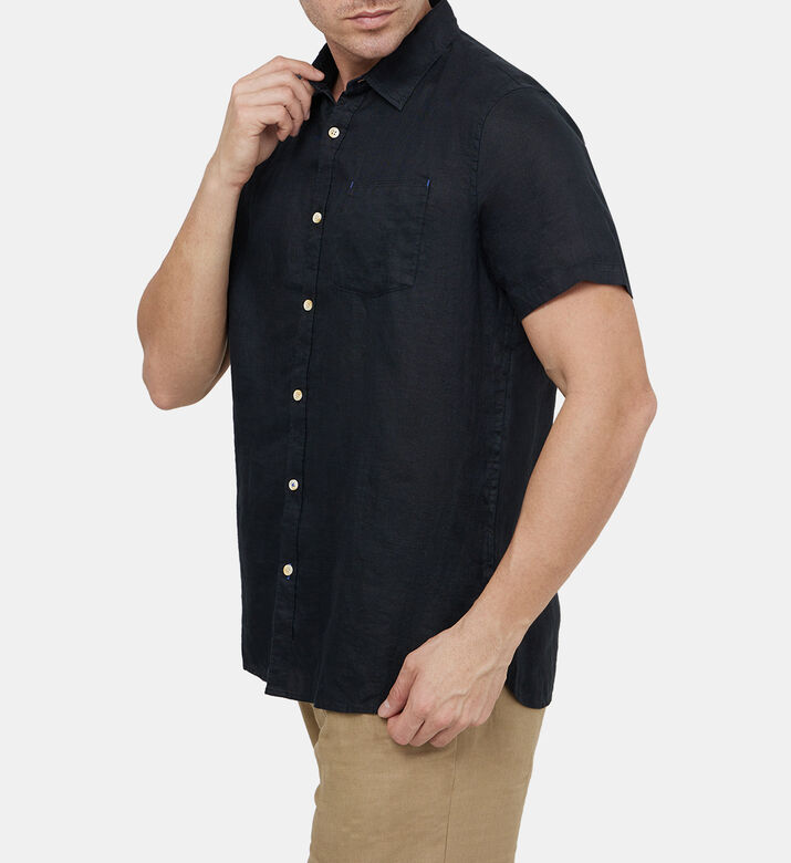 قميص كوردوروي كتان بأكمام قصيرة