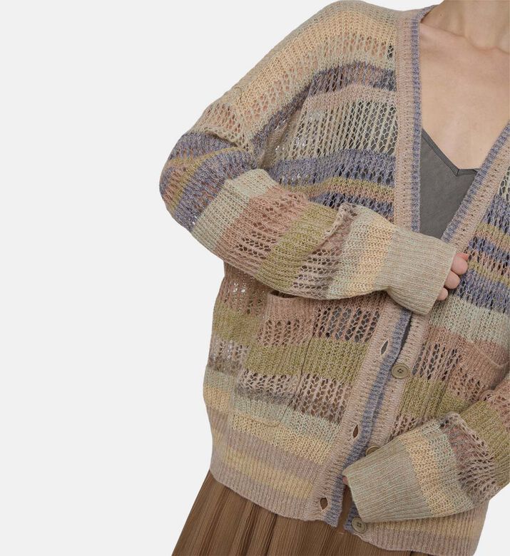 Multicolor Stripes Open-knit Cardigan