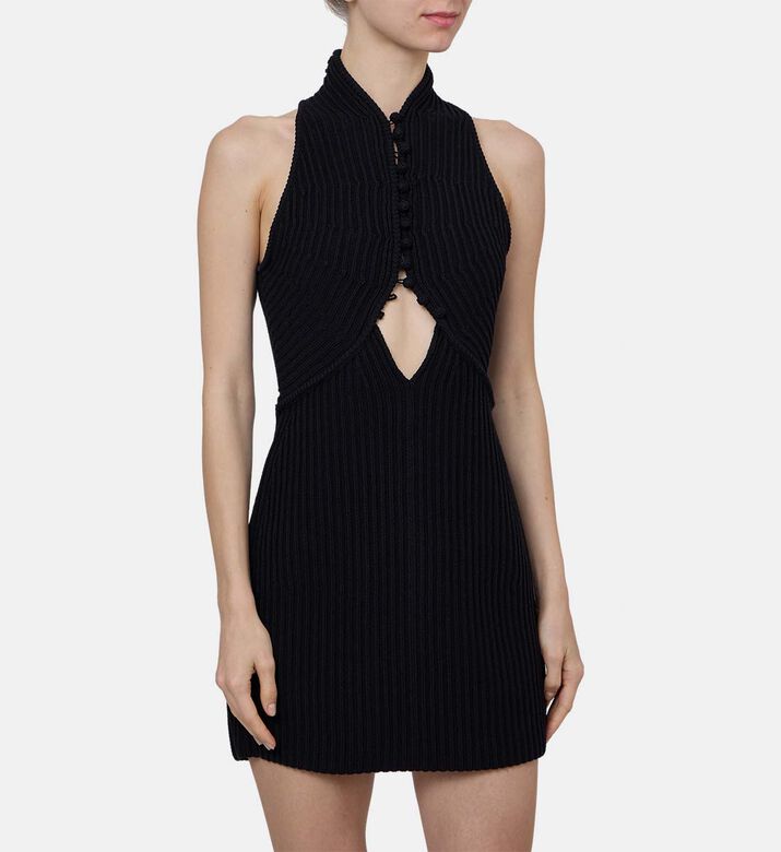 Ribbed Cut-out Halter Mini Dress