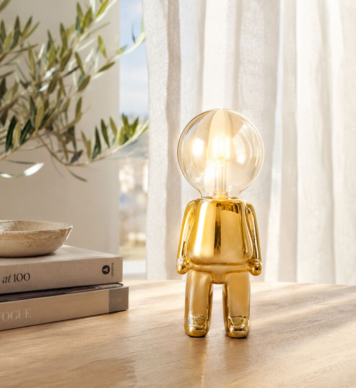Leitmotiv Ross Ceramic Led Table Lamp, Gold, Packshot View