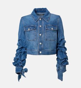 جاكيت تيف دنيم قصير بأكمام مكشكشة