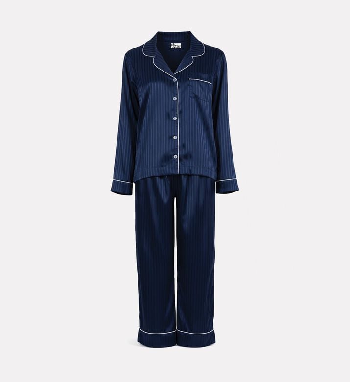 Galeries Lafayette Pinstripe Long-sleeve Shirt Pants Set, Blue, L, Packshot View