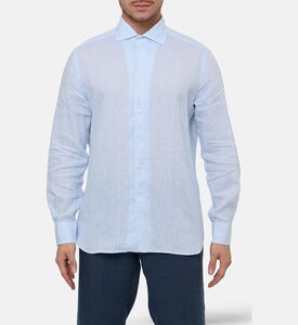 Corneliani Solid Pure Linen Shirt, Blue, 44, Model View