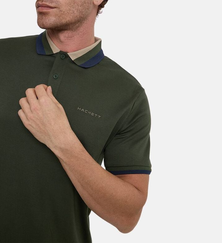 Hackett London Button Placket Short-sleeve Polo Shirt, Khaki, Xl, Model View Hackett London Button Placket Short-sleeve Polo Shirt, Khaki, Xl, Model View