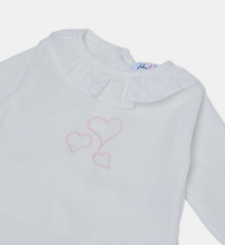 Ruffled Collar Embroidered Heart Onesie