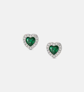 All My Love Heart Green Cubic Zirconia Silver Earrings