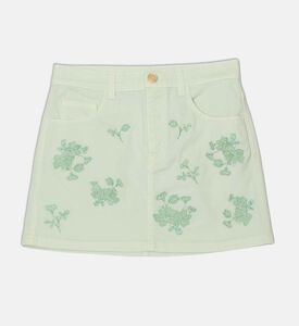 La Mia Bambina Floral Embroidered Button Closure Skirt, Light-green, 12.5y, Packshot View
