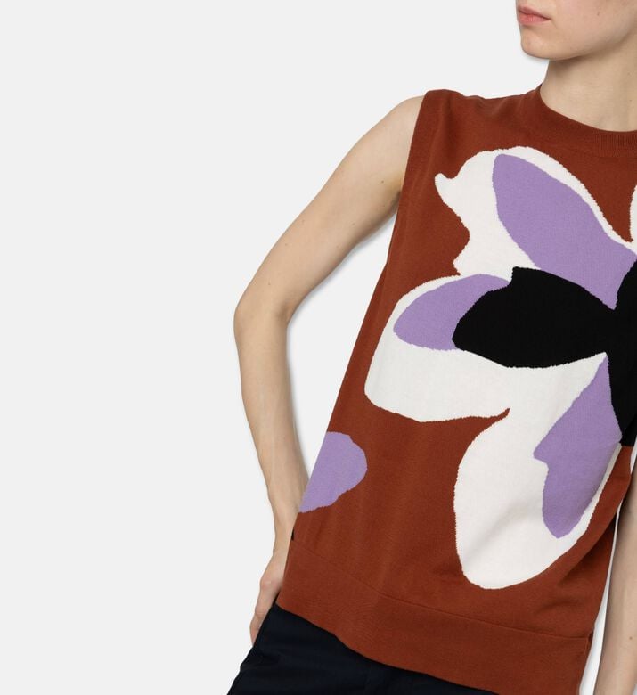 Plan C Floral Intarsia Knit Sleeveless Vest, Model View