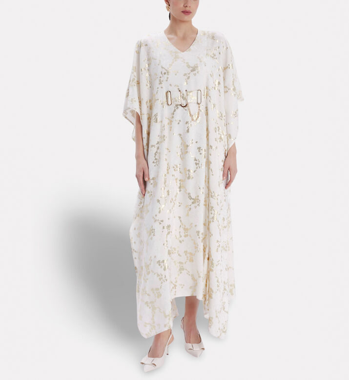 Poca and Poca Gold-tone Chain Belt Floral-embroidered Gown, Model View