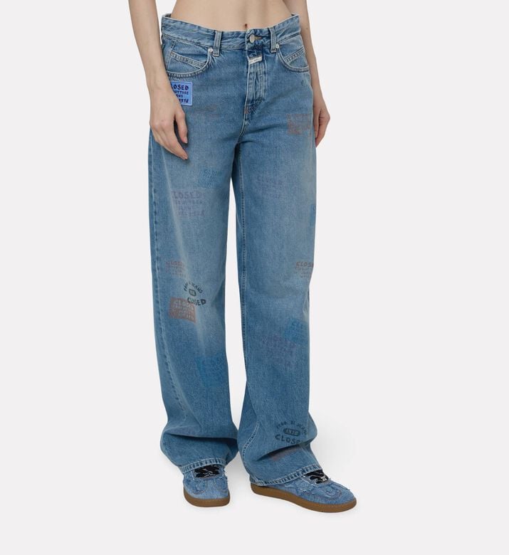 Closed Logo-print Wide-leg Jeans, Blue, 28, Model View