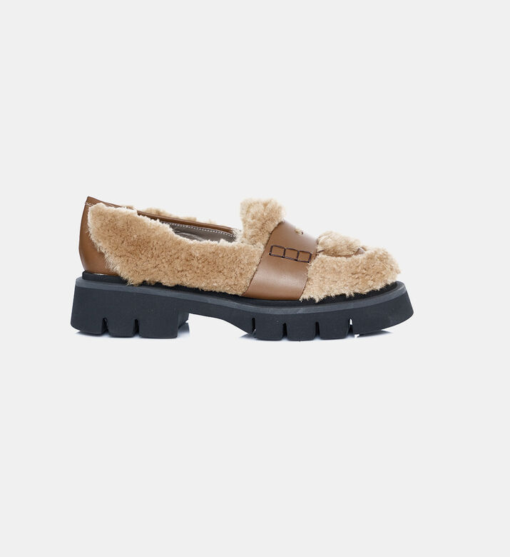 Fur Plush Strappy Loafers