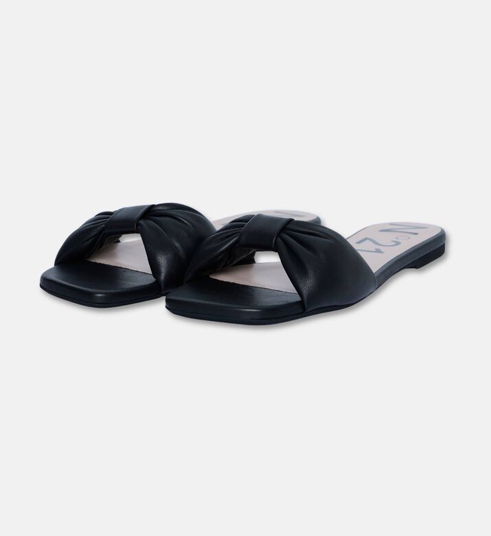 N 21 Leather Bow Flat Heel Slides, Black, Eu-36, Packshot View