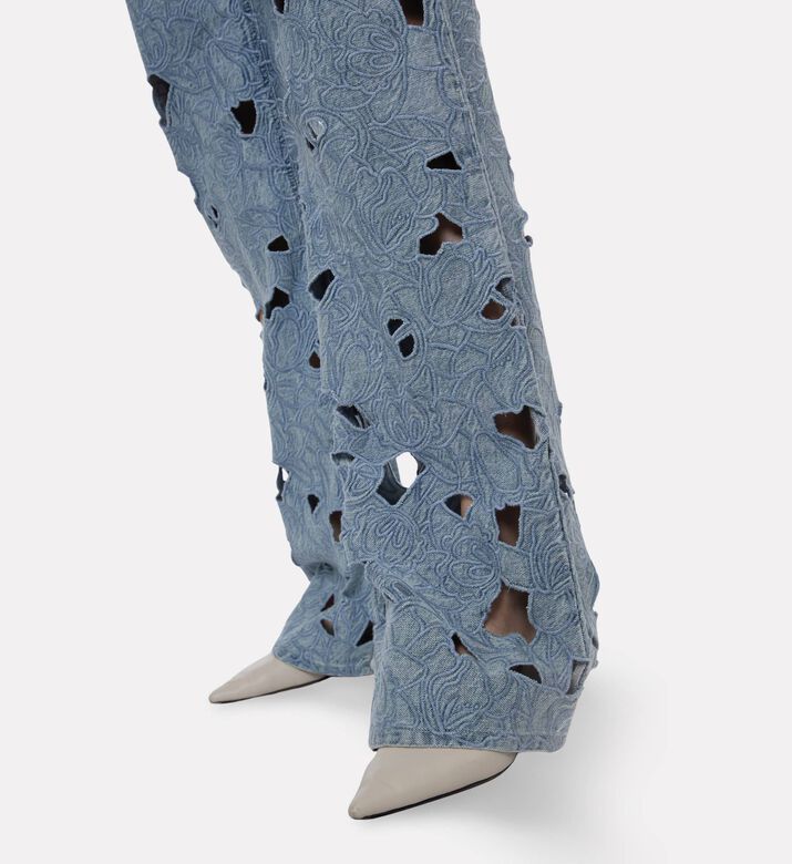 Alice and Olivia Cut-out Detail Button Closure Denim Pants, Model View
