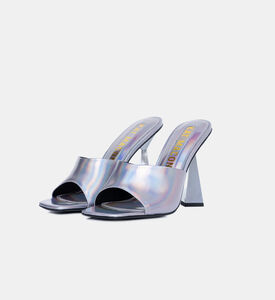 حذاء ستيفي مفتوح من الخلف جلد بتأثير ميتاليك