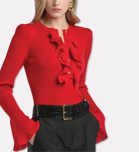 Luisa Spagnoli Margarita Ruffled Ribbed Slim-fit Top, Red, S, Model View