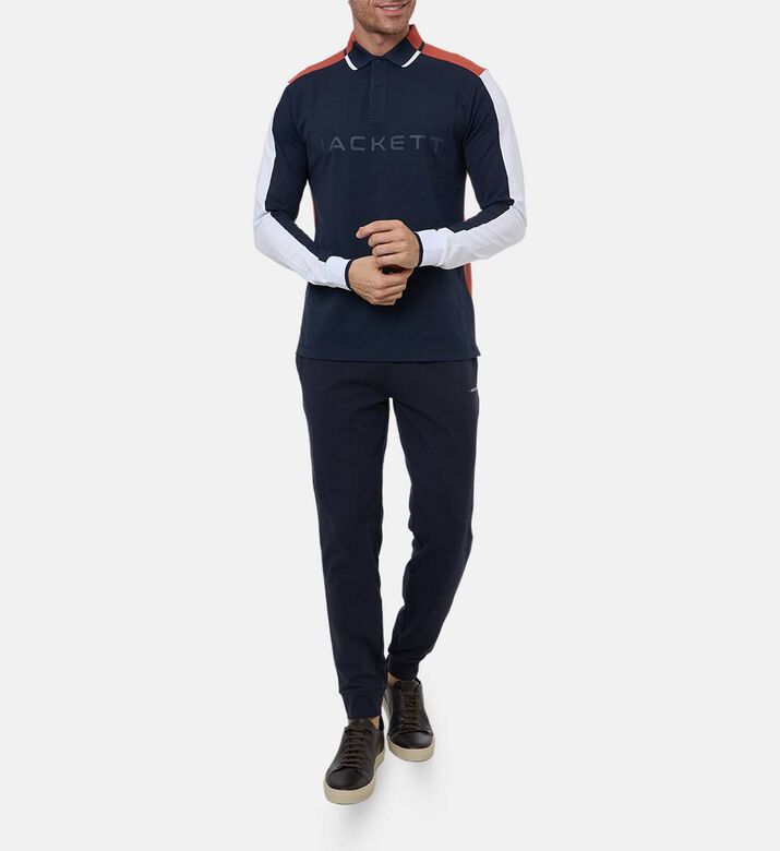 Hackett London Logo-print Long-sleeve Polo Shirt, Model View