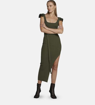 Knit Square Neckline Midi Dress