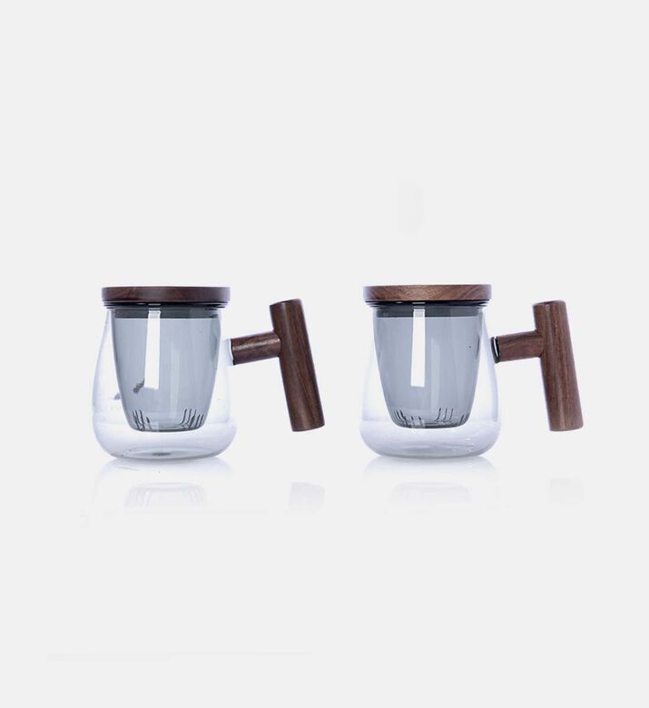 Wooden Handle Tea Mug 2-piece Set - 13.5x9x8 Cm