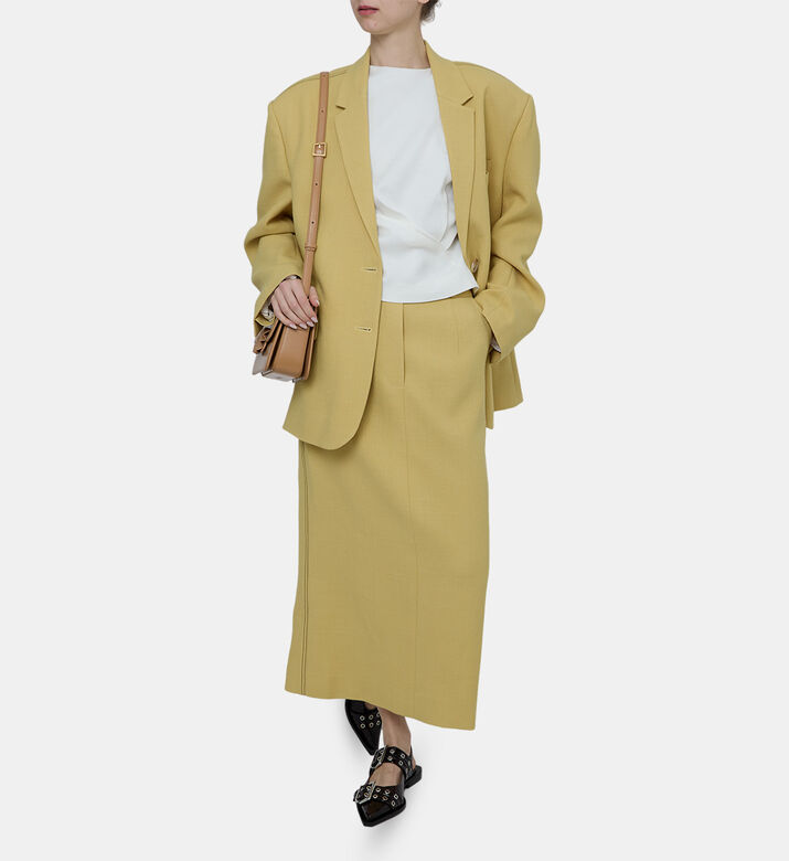 Contrasted-detail Tailored Wool Skirt