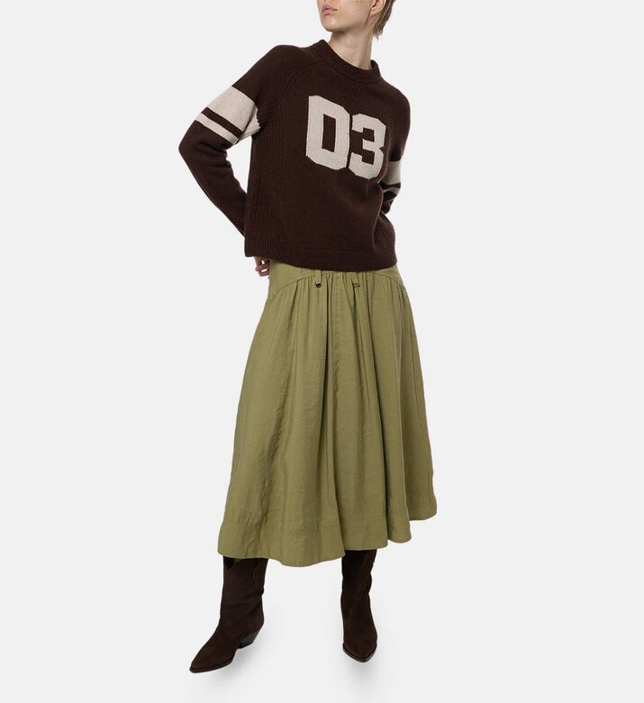 Ba and Sh Stripe-embroidery Long-sleeve Sweater, Brown, L, Model View