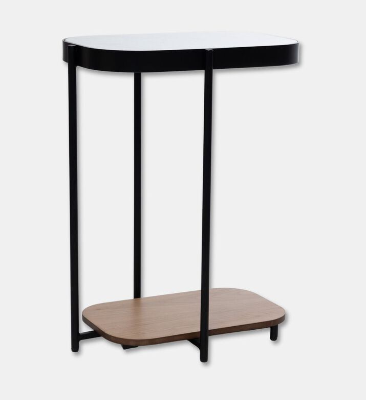 Home Deco and More Glam Wood Top Sofa Side Table, Oak, 33x47-cm, Packshot View