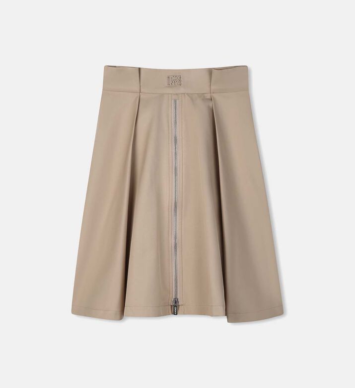 Cotton Pleated Flared Midi Skirt