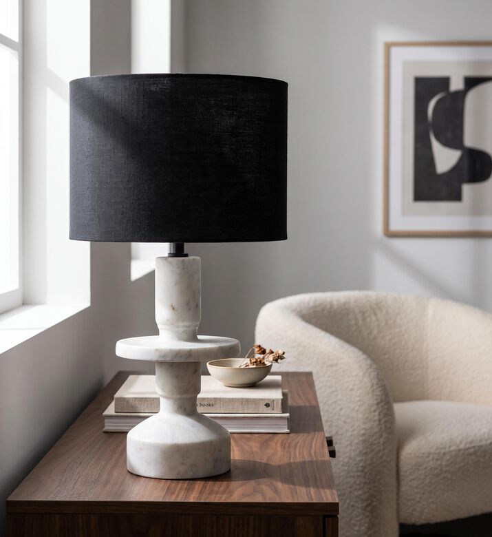 Home Deco and More Lattoo Drum Marble Table Lamp, Packshot View