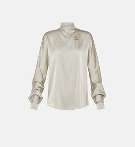 بلوزة كيمونو بطيات ساتان مطاطي