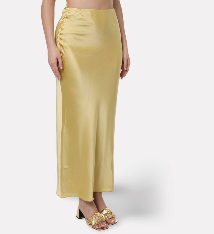 Cult Gaia Satin Midi Slip Skirt, Light-gold, L, Model View