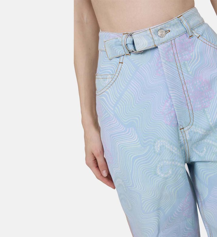 Printed High-waisted Denim Pants