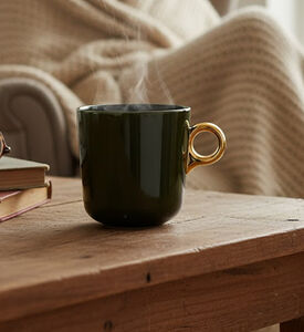 Essenza Gold-toned Handle Porcelain Mug, Dark-green, 330-ml, Packshot View