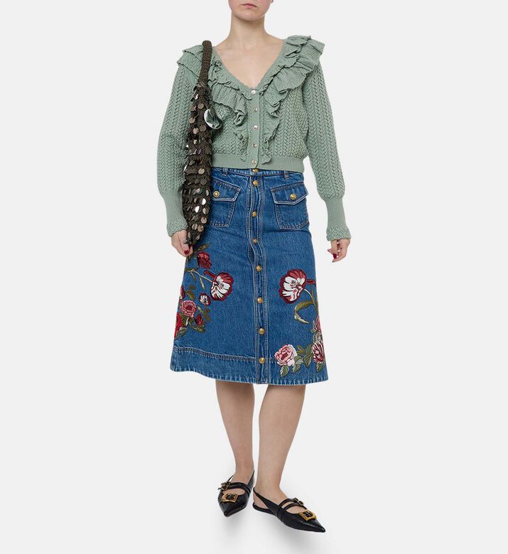 Alice and Olivia Eileen Ruffle V-neck Cardigan, Model View