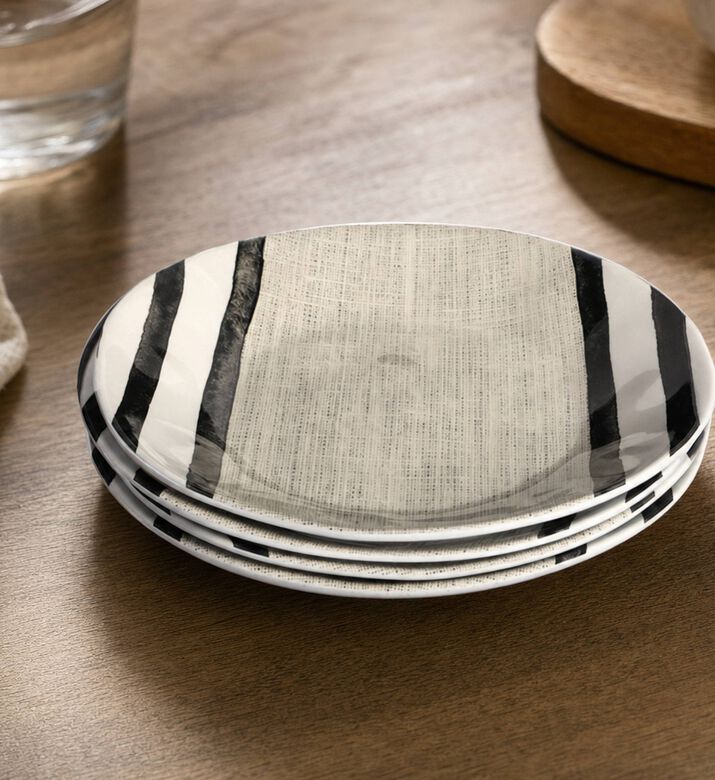 Home Deco and More Melamine Striped Plate 4-piece Set, Model View