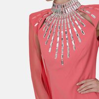 Sheer Cape Embellished Neck Dress