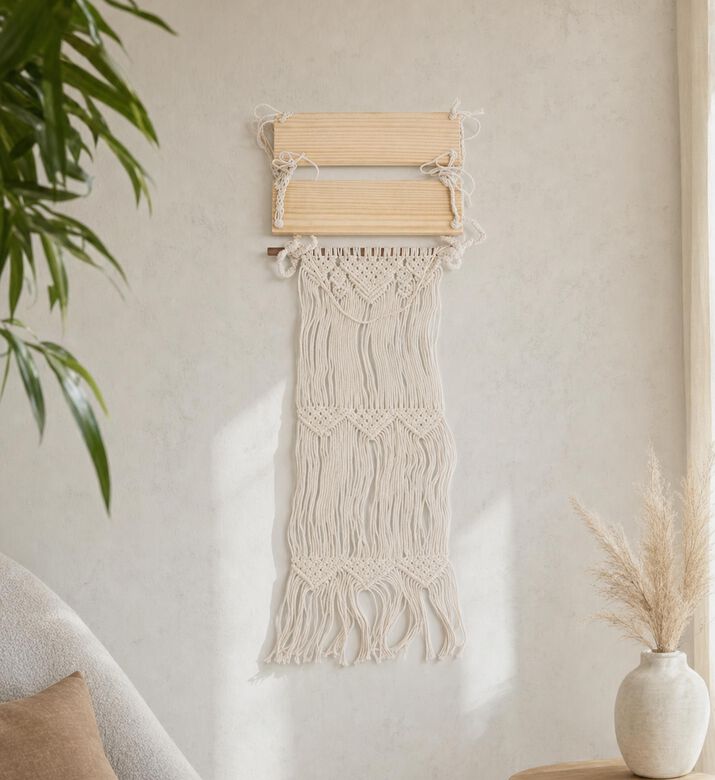 Home Deco and More Bruna Mango Wood Base Hand-knotted Shelf, Model View