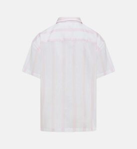 قميص بأكمام قصيرة كتان بياقة بخطوط عريضة