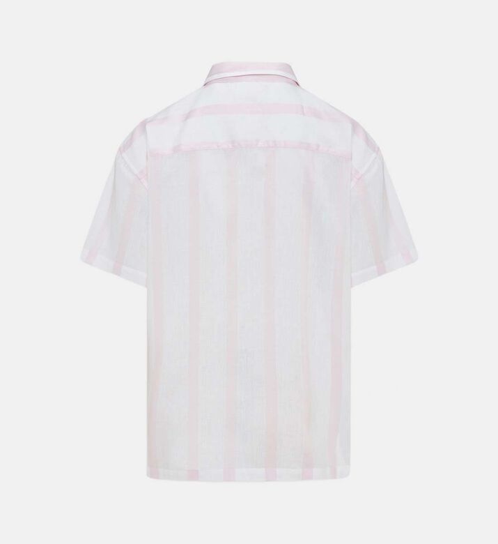 قميص بأكمام قصيرة كتان بياقة بخطوط عريضة