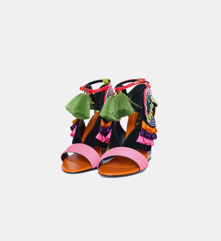 Multicolored Bird Embellished Sandals