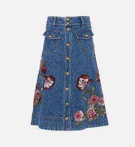 Alice and Olivia Floral-embroidery Denim Midi Skirt, Packshot View